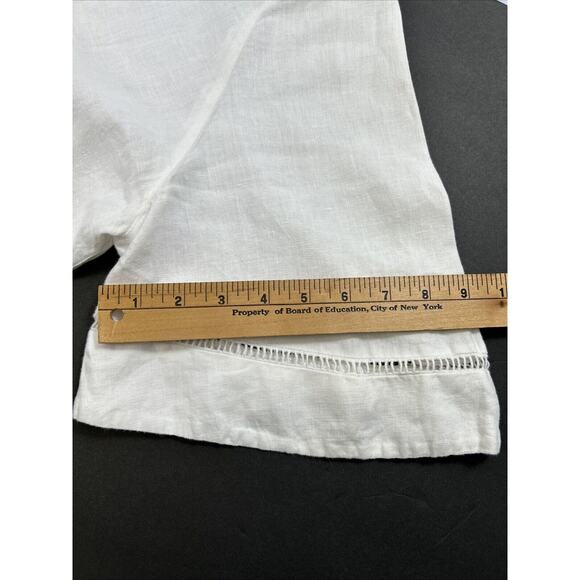 Symple NYC Women XL 100% Linen Shirt Top White Round Neck Boxy Flare S/S - Picture 8 of 8